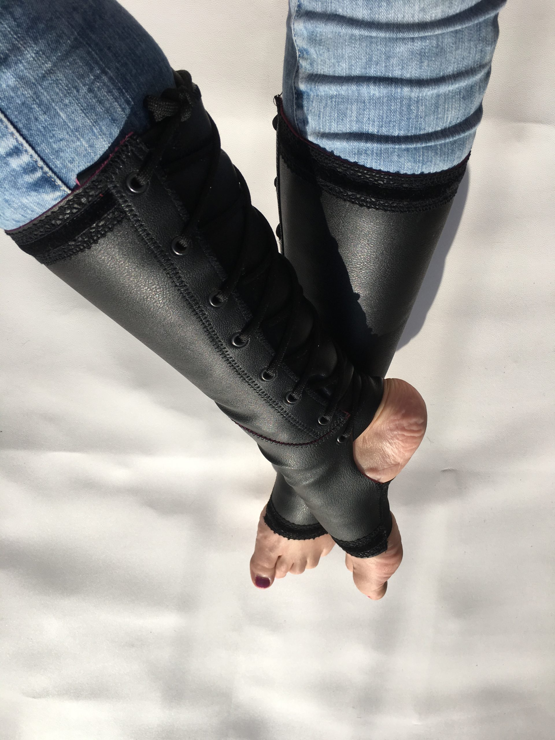 VEGAN Trapeze Boots (Gaiters) Black with Lace Trim New Super Soft Vegan Leather. Trapeze